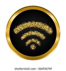 Wifi icon isolated.Gold glitter sparkles.Vector illustration. 