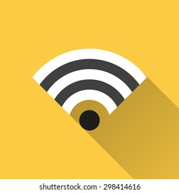 Wi-Fi  icon with a long shadow on a yellow background. Vector illustration.