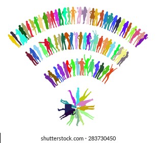 Wifi Icon made of Vector People Silhouettes Isolated 