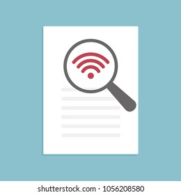 Wi-fi Icon Magnifying Glass. Vector illustration