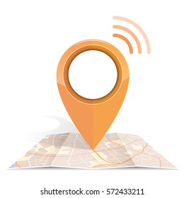 Wifi.gps icon mock up  orange color on Map paper .EPS10 vector illustration