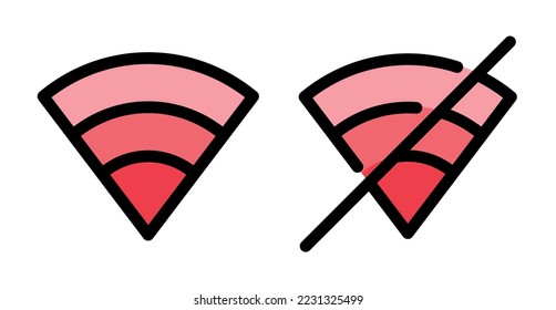 Wifi icon and no internet connection icon. Wifi wireless internet signal flat and wireless connectivity disconnect, error connection wifi. There is no signal sign of the vector, no signal area. No wif