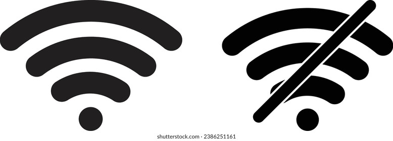 Wifi icon and no wifi icon vector isolated on white background .On and no wifi internet signal icons set 