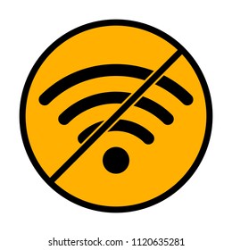 wi-fi icon. not allowed, black object in warning sign with orange background color
