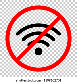 wi-fi icon. Not allowed, black object in red warning sign with transparent background