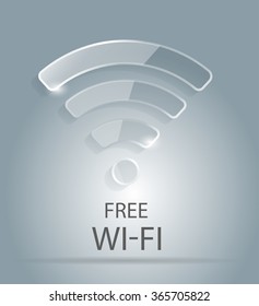 Wi-fi icon on dark background. Free Wi-Fi hotspot symbol. Vector illustration. Glass icon. Flat glass