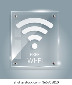 Wi-fi Icon on a glass plate. The glass plate. Sign giveaway wireless Internet. 