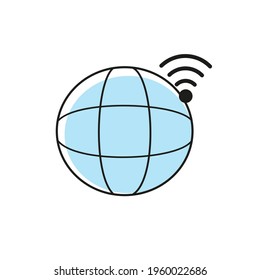 WIFI icon on the planet. WIFI access. Internet network. Vector graphic