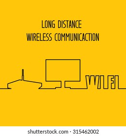 Wifi icon over Orange background. Wireless wi-fi network line. Internet symbol. Vector illustration.