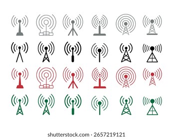 Conjunto de colección de paquete de iconos Wi-Fi, varios iconos de antena de telecomunicaciones para tecnología inalámbrica moderna, proyectos de diseño de redes de comunicación y presentaciones.