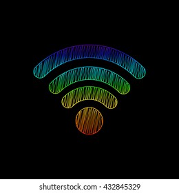 wi-fi icon scribble rainbow on black background