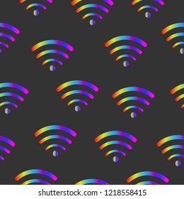 Wifi icon seamless pattern,rainbow color, isolated on black background. Vector illustration, easy to edit.