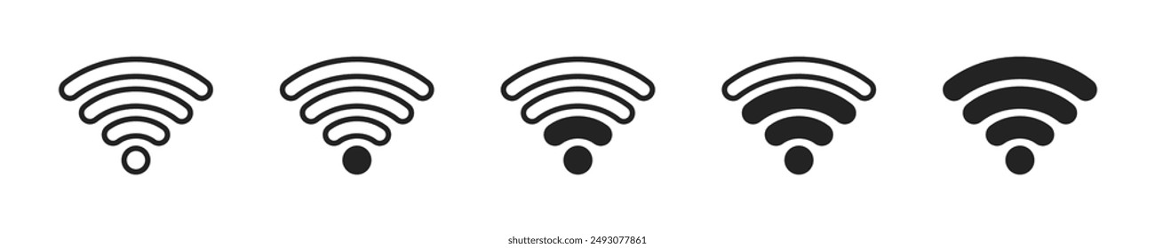 Wifi icon set. Set of 5 outline icons related to wifi, connection, internet, signal, wireless. Wifi outline icons collection. Editable stroke. Vector illustration.