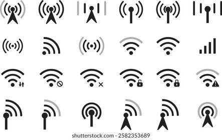 WIFI icon set. black Wi-Fi network connection symbol for app, ui and website. vector illustration on transparent white background