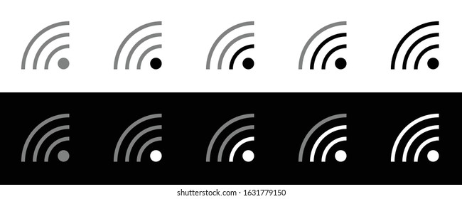 Wifi icon set. Flat design icon collection isolated on black and white background. Wifi signal waves.
