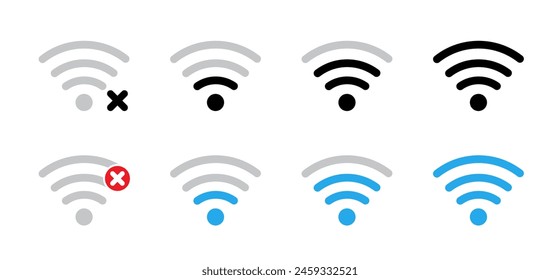 Wifi icon set. Internet connection. Wireless Network icon. Broadcasting area with WiFi. Vector illustration