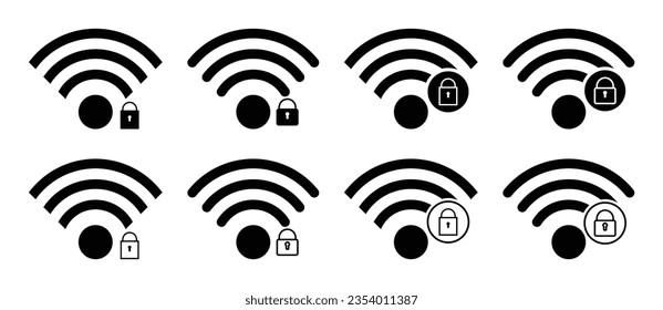 wifi icon set and lock symbol. network security concept, vector for app and web.