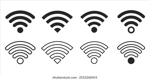 Conjunto de ícones Wi-Fi, rede Wi-Fi e ícones de sinal em um plano de fundo branco