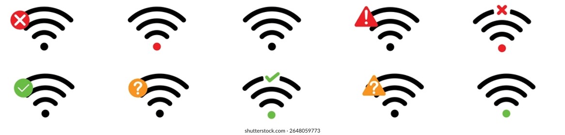 Ícone Wi-Fi definido. Símbolo de rede. Ilustração do vetor de conexão sem fio.