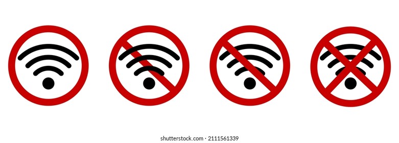 Wifi icon set. No network zone. Wireless communication. Internet technology. Simple art. Vector illustration. Stock image. 