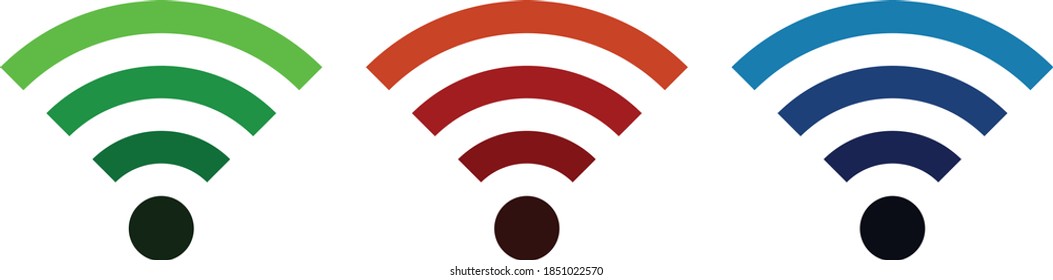 Paquete de conjunto de iconos Wi-Fi wifi de 3 ilustraciones de vectores planos estilizados de colores