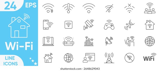 Wi-Fi icon set.No signal, data upload, searching, roaming, connect, Wi-Fi, network, WIFI icons, website, server, signal strength and more.Vector and illustrator set.