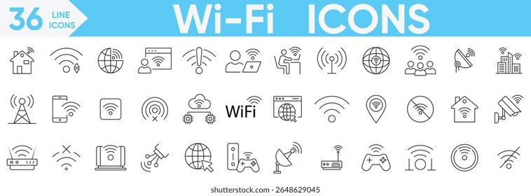 Wi-Fi icon set.No signal, data upload, searching, roaming, connect, Wi-Fi, network, WIFI icons, website, server, signal strength and more.Vector and illustrator set.