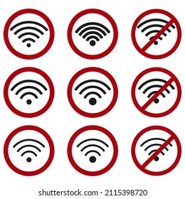 Wifi icon set.No wifi signal icon..Flat design vector illustration set.