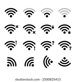 WiFi-Symbolsatz. Signalvektorsymbol. Drahtloses Symbol oder Zeichen für Remote-Internetzugang, Web, Website, Anwendung, Computergrafik, Handy, Smartphone, Laptop