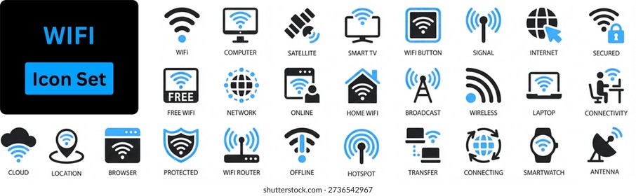 WiFi icon set silhouette vector 