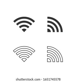 Wi-fi icon set. Wifi symbol. Wireless internet connection wi fi logo sign. Black silhouette and outline version. Isolated on white background. Vector illustration image.