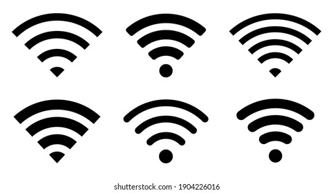 Símbolo del conjunto de iconos Wi-Fi. Icono inalámbrico y wifi o signo de icono wi-fi para acceso a Internet remoto. Concepto de negocio de red wifi. Ilustración vectorial.