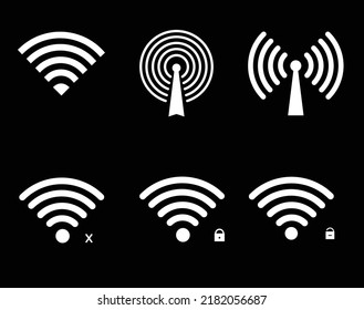 Símbolo del conjunto de iconos Wi-Fi. Icono inalámbrico y wifi o signo de icono wi-fi para acceso a Internet remoto. Concepto de negocio de red wifi. Ilustración vectorial.