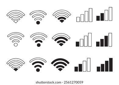 Wi-Fi Icon set symbol. Wireless and wifi icon or wi-fi icon sign for remote internet access. Network wifi business concept. Vector illustration.