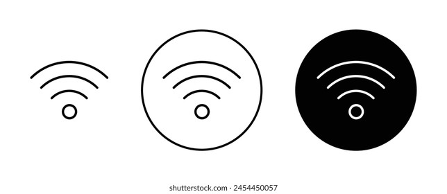 Wifi icon set. wi fi signal wave vector symbol. internet connection signal sign in black filled and outlined style.