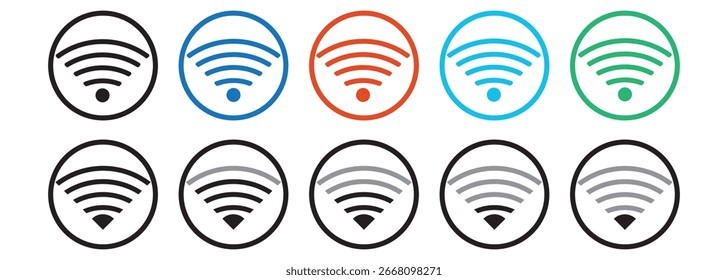 Ícone de WiFi definido. Símbolo de conexão sem fio à Internet. Indicador de intensidade do sinal da rede. ícone da estrutura de tópicos para aplicativos e sites.