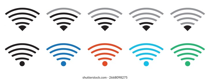 Wifi icon set. Wireless internet connection symbol. Network signal strength indicator. outline icon for apps and website.