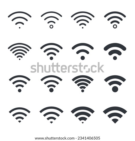 WiFi icon set. Wireless Internet symbol. Different black wifi icons. Collection of free internet zone sign. Connect of network. Hotspot icon. Vector illustration
