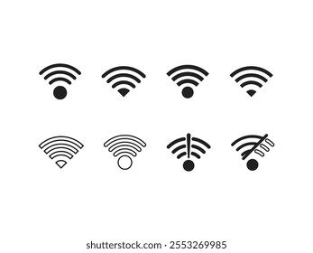 WiFi-Symbolsatz. Wireless- und kein WiFi-Symbol. Vektordesign für Signalsymbole.