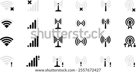Wi-Fi icon set. Wireless symbol collection. Internet sign. Wifi signal icons. WiFi icon set. Wireless internet symbol. Different black wifi icons. Wireless network antenna Vector Illustration EPS 10.