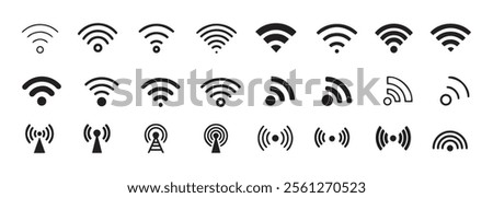 Wifi icon set. Wireless symbol collection. Internet sign. Wifi signal icons. EPS 10.