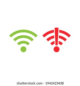 Wi-fi icon set. Wireless technology collection. Green and red wifi pictogram group. No signal. Vector isolated on white background