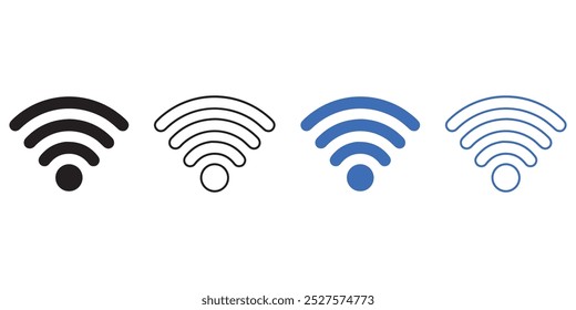 Wifi icon set.Wifi icons in blue and black color in fill and strock style vector illustration
