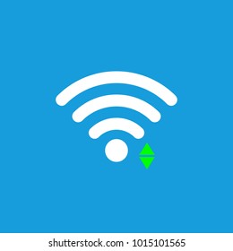 Wi-Fi icon, sign. Vector illustration. Flat design. Connect green sign. Blue background.