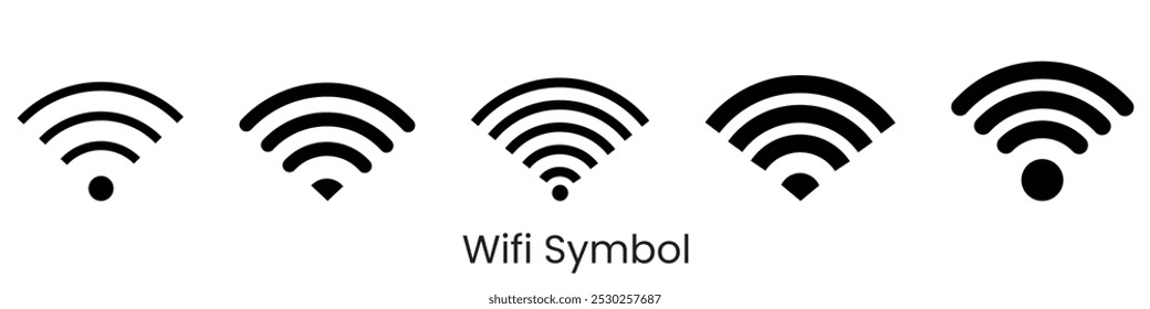 Wifi icon, symbol, vector set. Wi-fi, Wireless icon, sign, symbol, silhouette. Wi-fi network linear icon, vector set. Wireless internet signal element. Vector illustration.