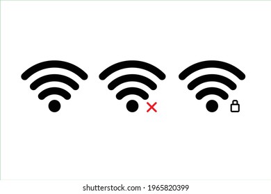 wifi icon with three states, the network is not full, there is no connection and the network is locked