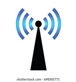 Wifi icon vector with antenna, Wireless internet sign isolated on white background, Flat style for graphic and web design or template or pattern.