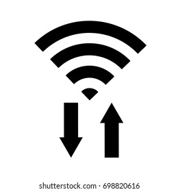 WIFI icon vector with arrow send and receive data or transfer, Wireless internet sign isolated on white background, Flat style for graphic and web design or template or pattern.