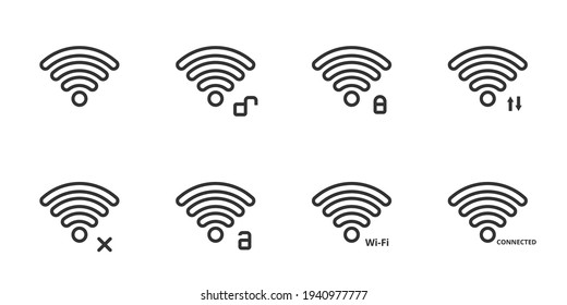 Wifi icon vector illustrator. 640x640 pixels with status connection symbol. Outline signal technology on white background.