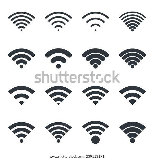 Wifiアイコン ベクターwi Fi信号の黒いワイヤレスアイコンセット のベクター画像素材 ロイヤリティフリー 239113171